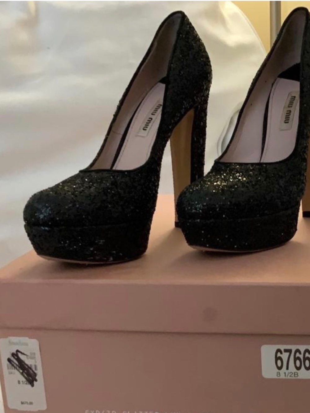 Miu Miu Black Glitter Platform Pumps EU 38 Y2K Party Heels